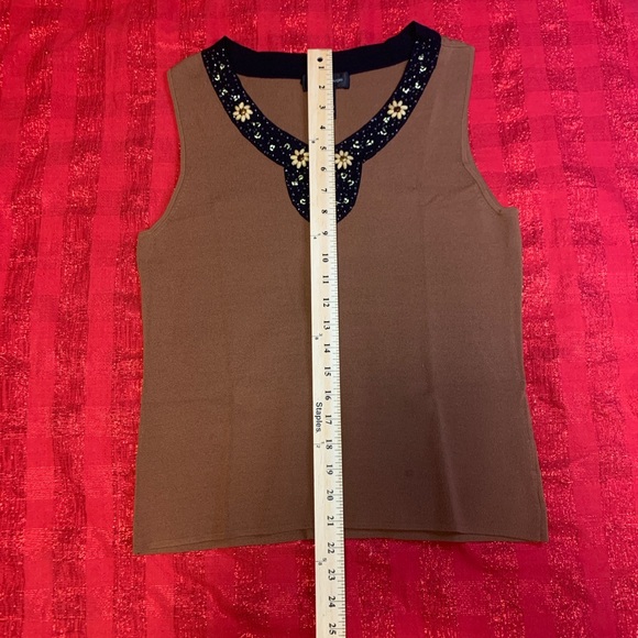 Cable & Gauge, Light Brown Embelished Women's Knit Top, Size L - Picture 6 of 7